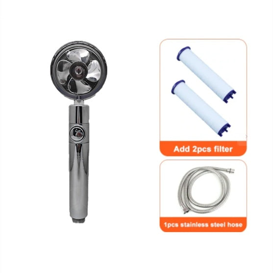 360° Rotating High Pressure Shower Head with Fan – Water Saving Spa Spray Nozzle