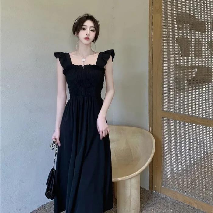 French Retro Square Collar Dress – Elegant Summer Midi Dress for Women