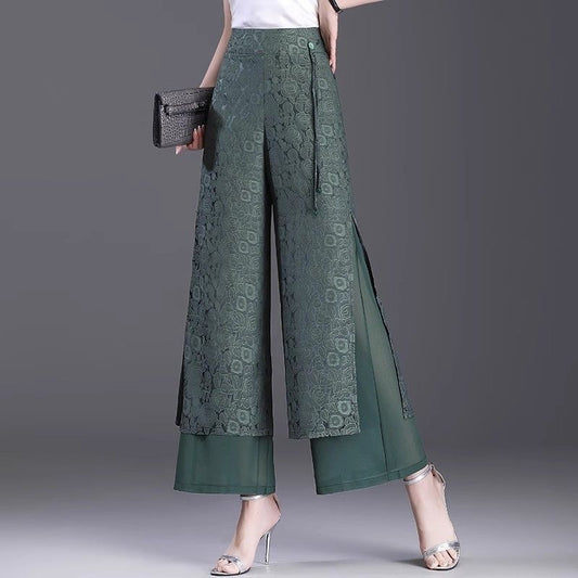 Women’s Chinese Style Split Pants – High Waist Loose Wide Leg Trousers