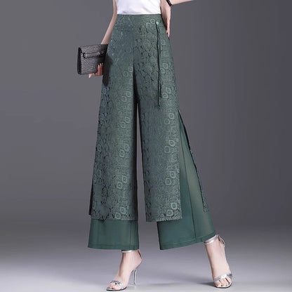 Women’s Chinese Style Split Pants – High Waist Loose Wide Leg Trousers